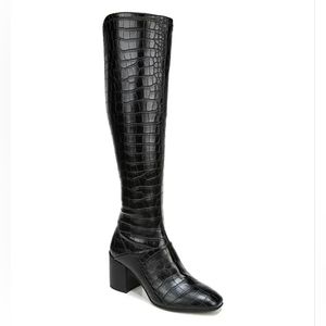 Franco Sarto Tall Black Faux Crocodile Boots NEW